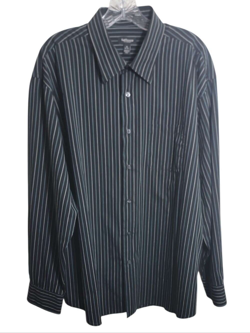 Van Heusen men’s no iron black blue gray stripe dress shirt size XL button down
